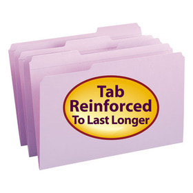 Smead SMD17434 Reinforced Top Tab Colored File Folders, 1/3-Cut Tabs: Assorted, Legal Size, 0.75" Expansion, Lavender, 100/Box