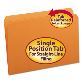 Smead SMD17510 Reinforced Top Tab Colored File Folders, Straight Tabs, Legal Size, 0.75" Expansion, Orange, 100/Box
