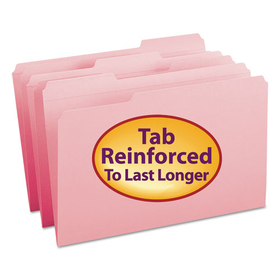 Smead SMD17634 Reinforced Top Tab Colored File Folders, 1/3-Cut Tabs: Assorted, Legal Size, 0.75" Expansion, Pink, 100/Box