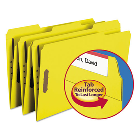 SMEAD MANUFACTURING CO. SMD17940 Folders, Two Fasteners, 1/3 Cut Assorted, Top Tab, Legal, Yellow, 50/box