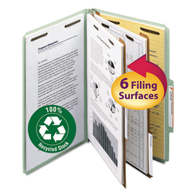 Smead SMD19022 Recycled Pressboard Classification Folders, 2" Expansion, 2 Dividers, 6 Fasteners, Legal Size, Gray-Green, 10/Box