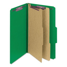Smead SMD19033 Six-Section Pressboard Top Tab Classification Folders, Six SafeSHIELD Fasteners, 2 Dividers, Legal Size, Green, 10/Box