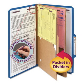 Smead SMD19077 6-Section Pressboard Top Tab Pocket Classification Folders, 6 SafeSHIELD Fasteners, 2 Dividers, Legal Size, Dark Blue, 10/Box