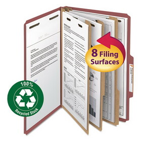 Smead SMD19099 Recycled Pressboard Classification Folders, 3" Expansion, 3 Dividers, 8 Fasteners, Legal Size, Red Exterior, 10/Box