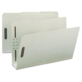 Smead SMD20005 Recycled Pressboard Fastener Folders, 3" Expansion, 2 Fasteners, Legal Size, Gray-Green Exterior, 25/Box