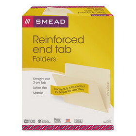 Smead SMD24110 Heavyweight Manila End Tab Folders, 9.5" High Front, Straight Tabs, Letter Size, 0.75" Expansion, Manila, 100/Box
