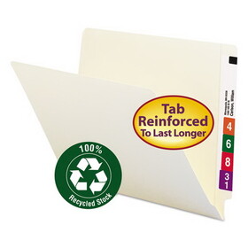 Smead SMD24160 100% Recycled Manila End Tab Folders, Straight Tabs, Letter Size, 0.75" Expansion, Manila, 100/Box