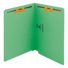 Smead SMD25140 Heavyweight Colored End Tab Fastener Folders, 0.75" Expansion, 2 Fasteners, Letter Size, Green Exterior, 50/Box