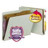 Smead 26810 End Tab Pressboard Classification Folders with SafeSHIELD Coated Fasteners, 2 Dividers, Letter Size, Gray-Green, 10/Box