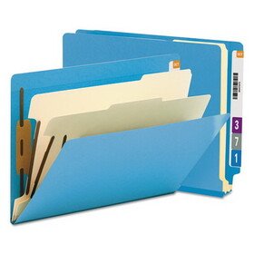 Smead SMD26836 Colored End Tab Classification Folders with Dividers, 2" Expansion, 2 Dividers, 6 Fasteners, Letter Size, Blue, 10/Box