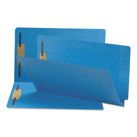 Smead SMD28040 Heavyweight Colored End Tab Fastener Folders, 0.75" Expansion, 2 Fasteners, Legal Size, Blue Exterior, 50/Box