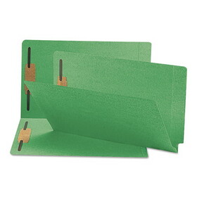 Smead SMD28140 Heavyweight Colored End Tab Fastener Folders, 0.75" Expansion, 2 Fasteners, Legal Size, Green Exterior, 50/Box