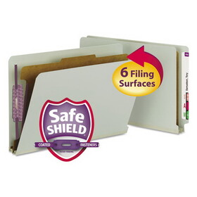 Smead 29800 End Tab Pressboard Classification Folders with SafeSHIELD Coated Fasteners, 1 Divider, Legal Size, Gray-Green, 10/Box