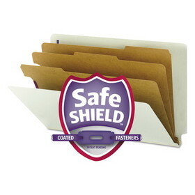 Smead SMD29820 End Tab Pressboard Classification Folders, Eight SafeSHIELD Fasteners, 3" Expansion, 3 Dividers, Legal Size, Gray-Green,10/BX