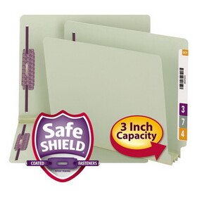 Smead SMD34725 End Tab Pressboard Classification Folders, Two SafeSHIELD Coated Fasteners, 3" Expansion, Letter Size, Gray-Green, 25/Box