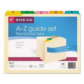 Smead SMD50180 Alphabetic Top Tab Indexed File Guide Set, 1/5-Cut Top Tab, A to Z, 8.5 x 11, Manila, 25/Set