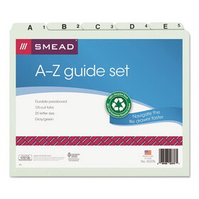 Smead SMD50376 Alphabetic Top Tab Indexed File Guide Set, 1/5-Cut Top Tab, A to Z, 8.5 x 11, Green, 25/Set