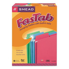 Smead SMD64053 FasTab Hanging Folders, Letter Size, 1/3-Cut Tabs, Assorted Colors, 18/Box
