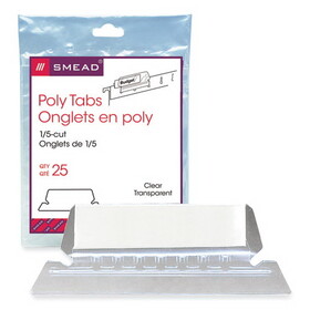 Smead SMD64600 Poly Index Tabs and Inserts For Hanging File Folders, 1/5-Cut, White/Clear, 2.25" Wide, 25/Pack