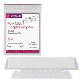Smead SMD64615 Poly Index Tabs and Inserts For Hanging File Folders, 1/3-Cut, White/Clear, 3.5" Wide, 25/Pack