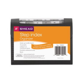Smead SMD70901 Step Index Organizer, 12 Sections, Cord/Hook Closure, 1/6-Cut Tabs, Letter Size, Black