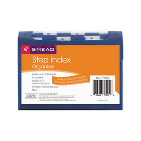 Smead SMD70902 Step Index Organizer, 12 Sections, Cord/Hook Closure, 1/6-Cut Tabs, Letter Size, Navy