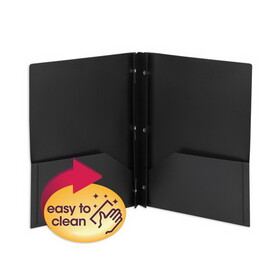 Smead SMD87725 Poly Two-Pocket Folder with Fasteners, 180-Sheet Capacity, 11 x 8.5, Black, 25/Box