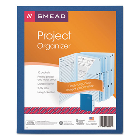 Smead SMD89200 10-Pocket Project Organizer with Indexed Tabs (1-10), 10 Sections, Unpunched, 1/3-Cut Tabs, Letter Size, Lake Blue/Navy Blue