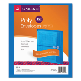 Smead SMD89522 Poly String and Button Interoffice Envelopes, Open-Side (Horizontal), 9.75 x 11.63, Transparent Blue, 5/Pack