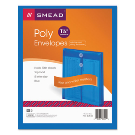Smead SMD89542 Poly String and Button Interoffice Envelopes, Open-End (Vertical), 9.75 x 11.63, Transparent Blue, 5/Pack