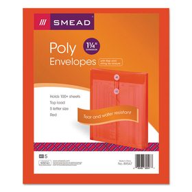 Smead SMD89547 Poly String and Button Interoffice Envelopes, Open-End (Vertical), 9.75 x 11.63, Transparent Red, 5/Pack