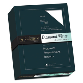 Southworth SOU3122410 25% Cotton Diamond White Business Paper, 95 Bright, 24 lb Bond Weight, 8.5 x 11, 500/Ream