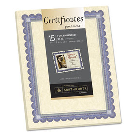 Southworth SOUCT1R Foil-Enhanced Parchment Certificates, Ivory/blue/silver, 24 Lb, 8.5 X 11, 15/pk