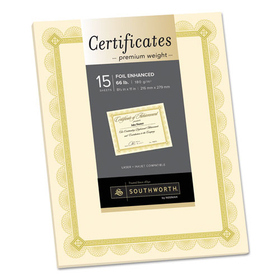 Southworth SOUCTP2V Premium Certificates, Ivory, Spiro Gold Foil Border, 66 Lb, 8.5 X 11, 15/pack