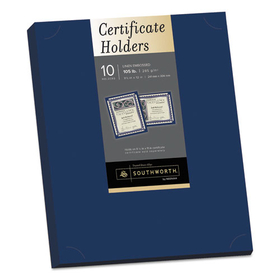 SOUTHWORTH COMPANY SOUPF8 Certificate Holder, Navy, 105lb Linen Stock, 12 X 9 1/2, 10/pack