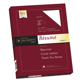 Southworth SOUR14CF 100% Cotton Resume Paper, 95 Bright, 24 lb Bond Weight, 8.5 x 11, White, 100/Pack