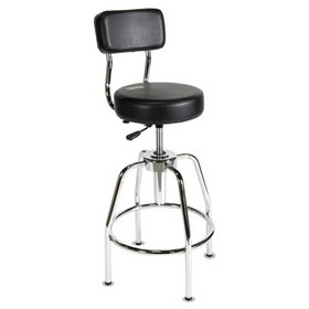 ShopSol SSX3010002 Heavy-Duty Shop Stool, Supports Up to 300 lb, 29" to 34" Seat Height, Black Seat/Back, Chrome Base