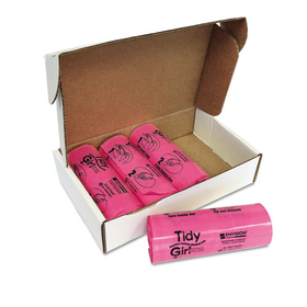 Stout STOTGUF Feminine Hygiene Sanitary Disposal Bags, 4" x 4" x 10", Pink/Black, 150 Bags/Roll, 4 Rolls/Carton