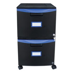Storex STX61314U01C Two-Drawer Mobile Filing Cabinet, 2 Legal/Letter-Size File Drawers, Black/Blue, 14.75" x 18.25" x 26"