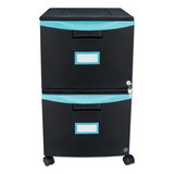 Storex 61315U01C Two-Drawer Mobile Filing Cabinet, 14.75w x 18.25d x 26h, Black/Teal