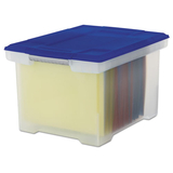 Storex STX61508U01C Plastic File Tote Storage Box, Letter/legal, Snap-On Lid, Clear/blue
