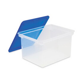 Storex STX61508U01C Plastic File Tote Storage Box, Letter/legal, Snap-On Lid, Clear/blue