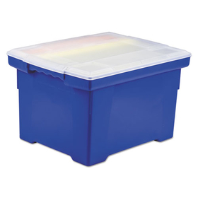 Storex STX61554U01C Plastic File Tote Storage Box, Letter/legal, Snap-On Lid, Blue/clear