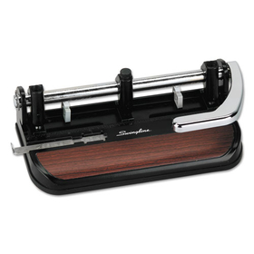 ACCO BRANDS SWI74400 40-Sheet Heavy-Duty Lever Action 2-To-7-Hole Punch, 11/32" Hole, Black/woodgrain