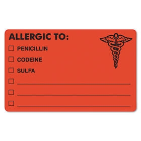 TABBIES TAB00488 Drug Allergy Medical Warning Labels, 2-1/2 X 4, Orange, 100/roll