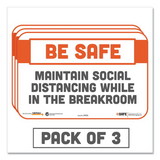 Tabbies TAB29056 BeSafe Messaging Repositionable Wall/Door Signs, 9 x 6, Maintain Social Distancing While In The Breakroom, White, 3/Pack