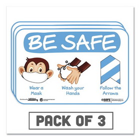Tabbies TAB29506 BeSafe Messaging Education Wall Signs, 9 x 6,  "Be Safe, Wear a Mask, Wash Your Hands, Follow the Arrows", Monkey, 3/Pack