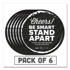 Tabbies TAB79085 BeSafe Messaging Floor Decals, Cheers;Be Smart Stand Apart;Thank You for Keeping A Safe Distance, 12" Dia, Black/White, 6/CT