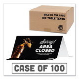 Tabbies TAB79186 BeSafe Messaging Table Top Tent Card, 8 x 3.87, Sorry! Area Closed Thank You For Keeping A Safe Distance, Black, 100/Carton