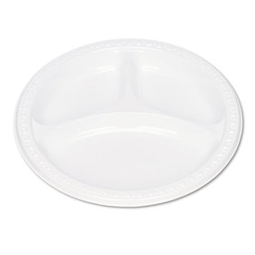 TABLEMATE PRODUCTS, CO. TBL19644WH Plastic Dinnerware, Compartment Plates, 9" Dia, White, 125/pack